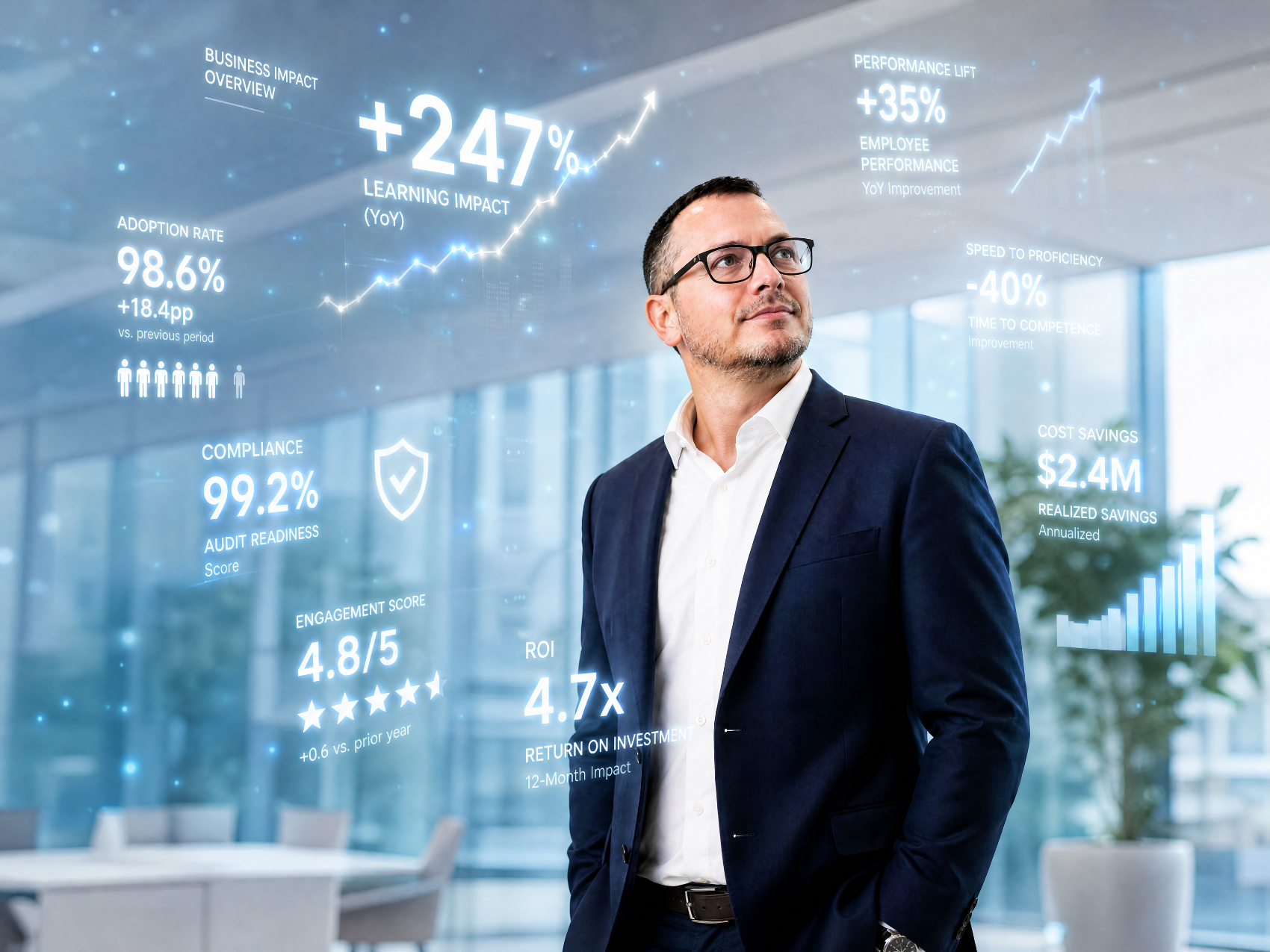 Christopher Paul reviewing business impact metrics