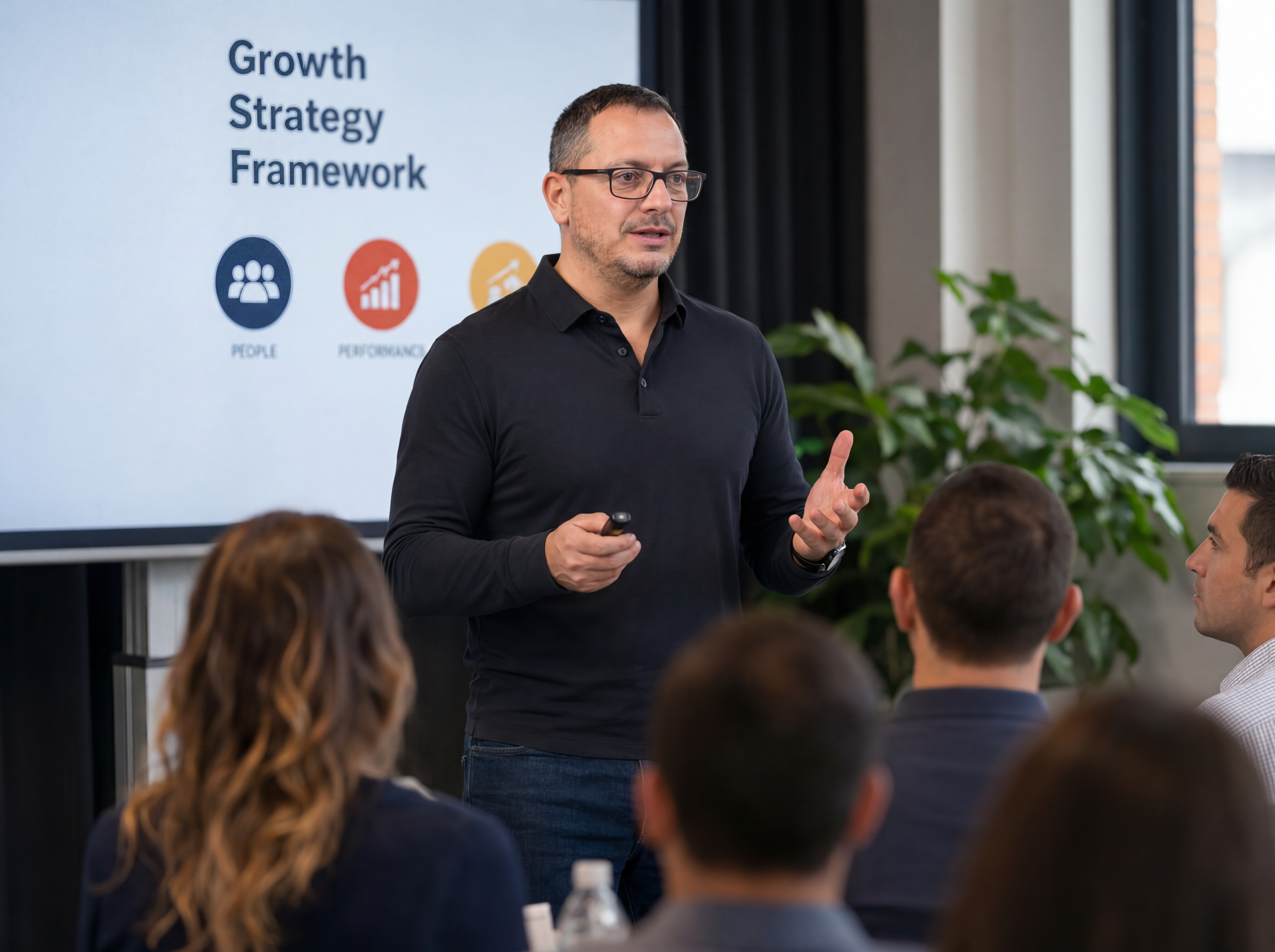 Christopher Paul presenting a growth strategy framework